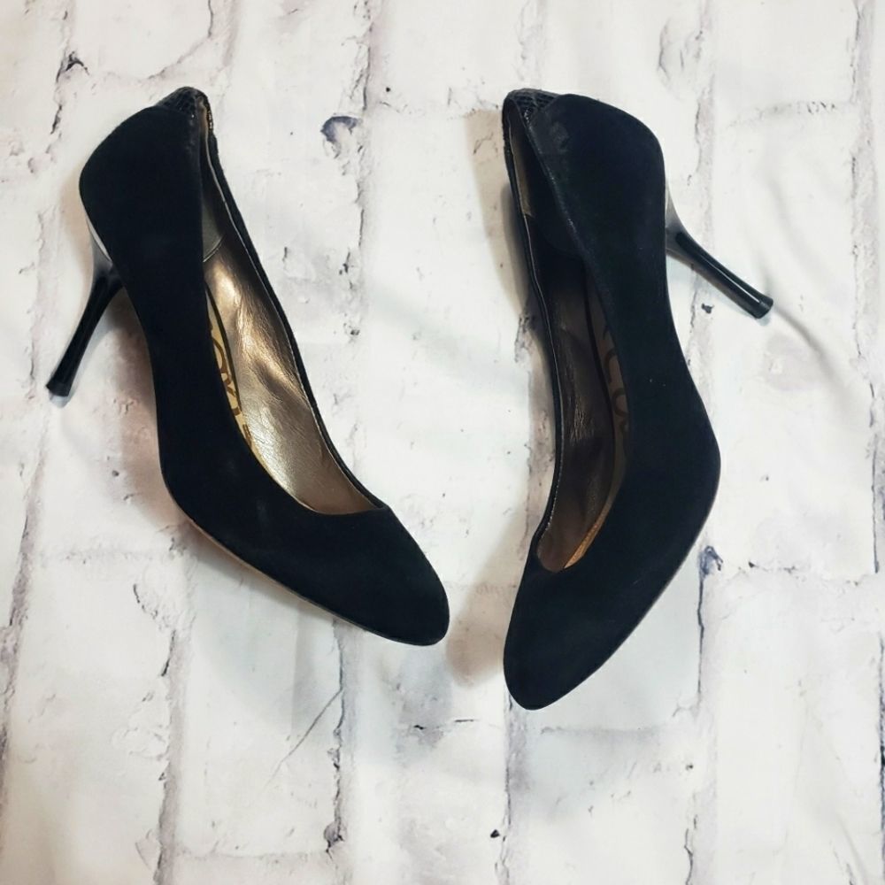 SAM EDELMAN Camdyn Black Suede Round Toe Stilleto Heels Size 10